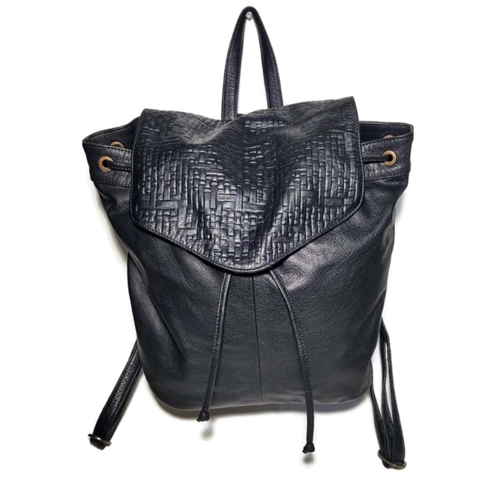 Anthropologie Day & Mood Genuine Leather Bucket Black Backpack